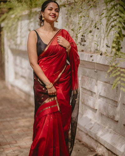 Efflorescence Red Cotton Silk Saree