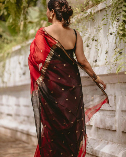 Efflorescence Red Cotton Silk Saree