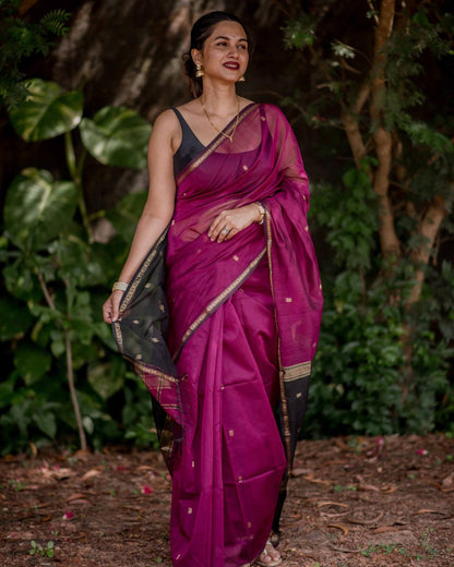Marvellous Dark Pink Cotton Silk Saree