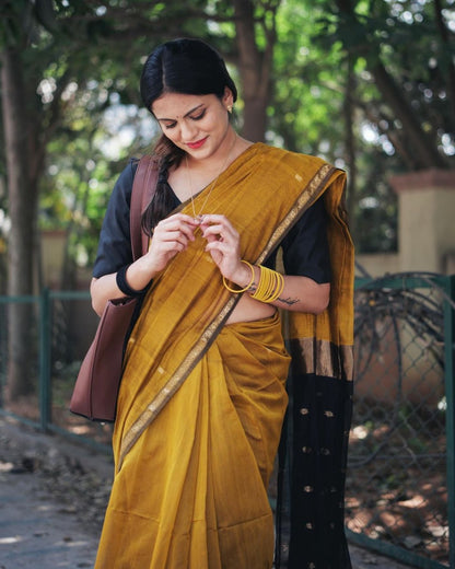 Ethnic Mustard Cotton Silk Saree