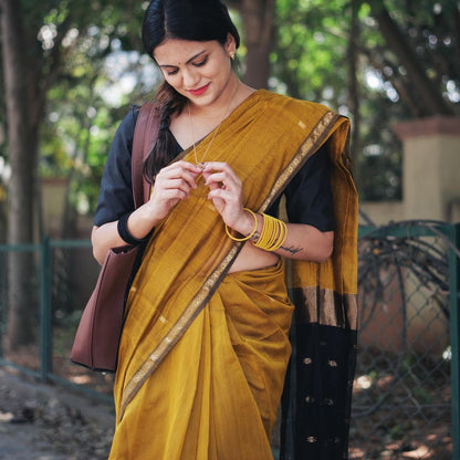 Ethnic Mustard Cotton Silk Saree