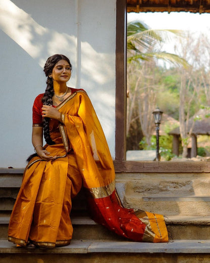 Serendipity Yellow Cotton Silk Saree