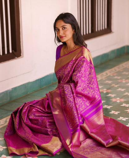 Evocative Magenta Soft Silk Saree