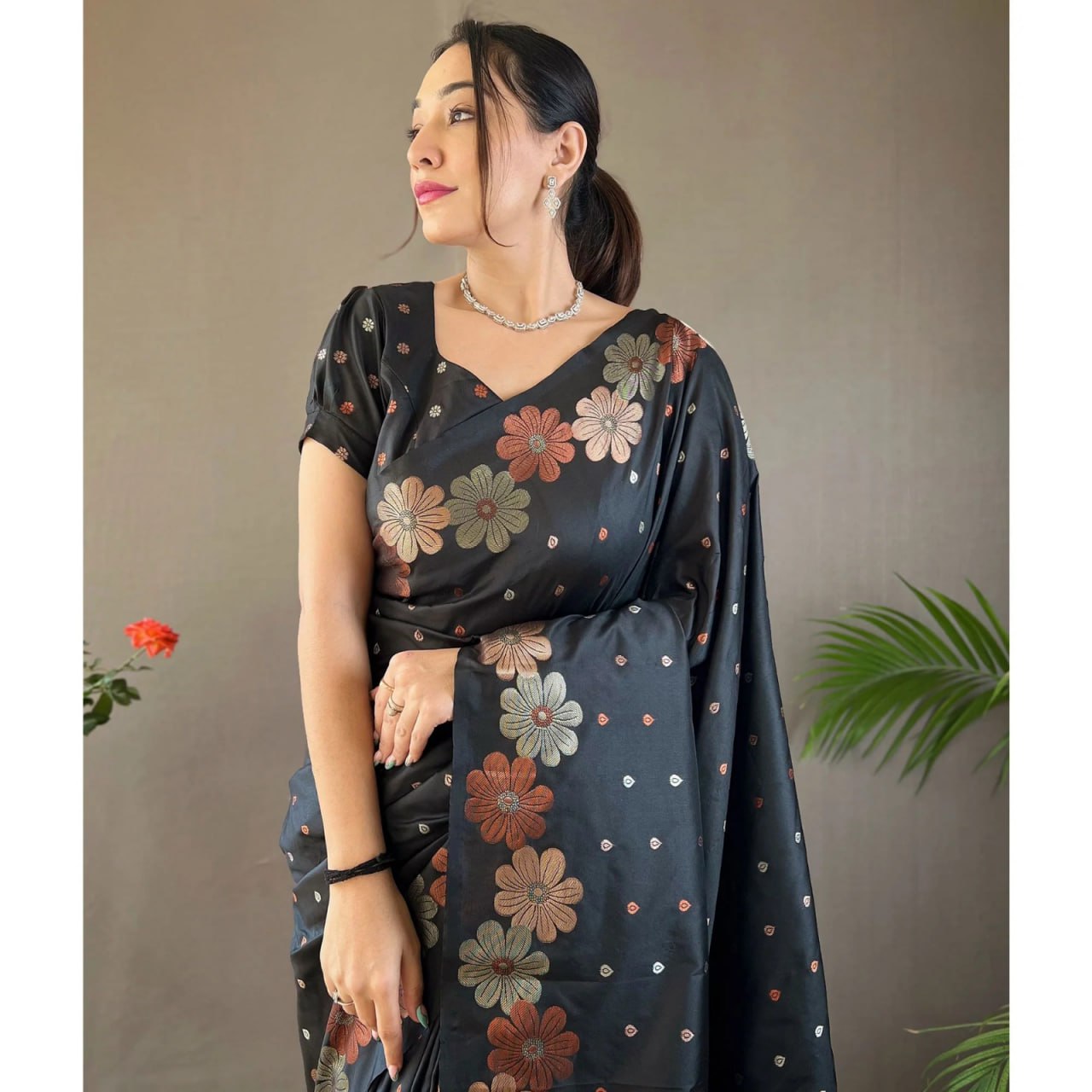 Trendy Black Soft Banarasi Silk Saree