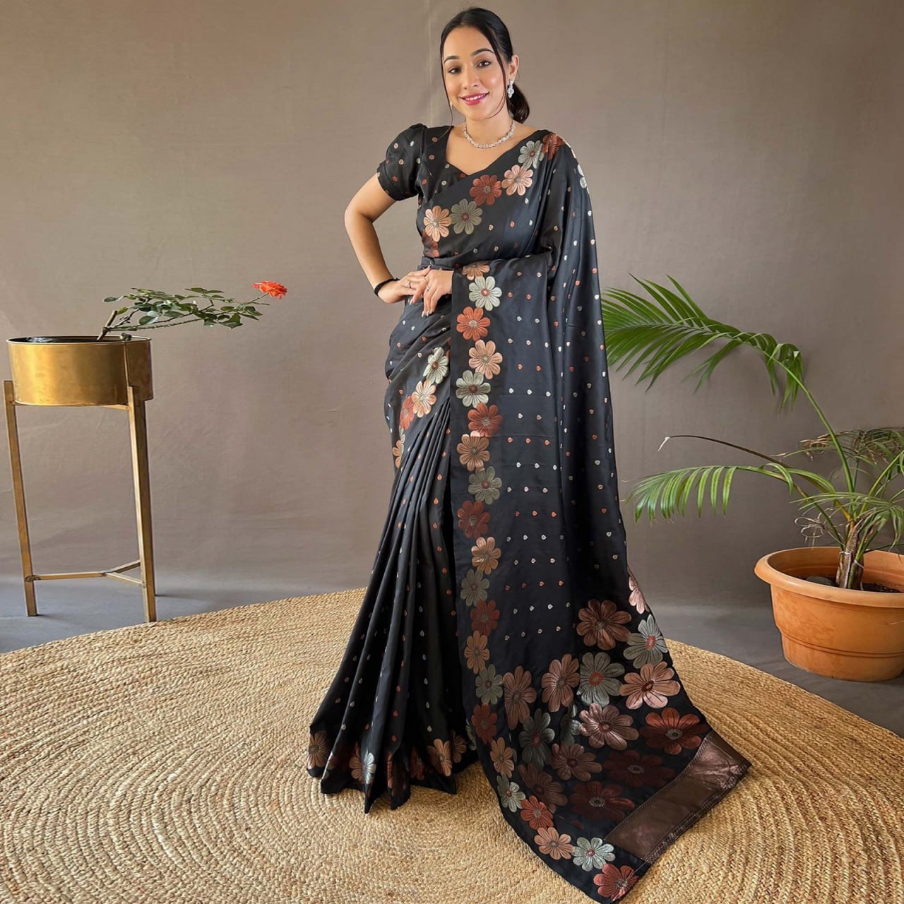 Trendy Black Soft Banarasi Silk Saree
