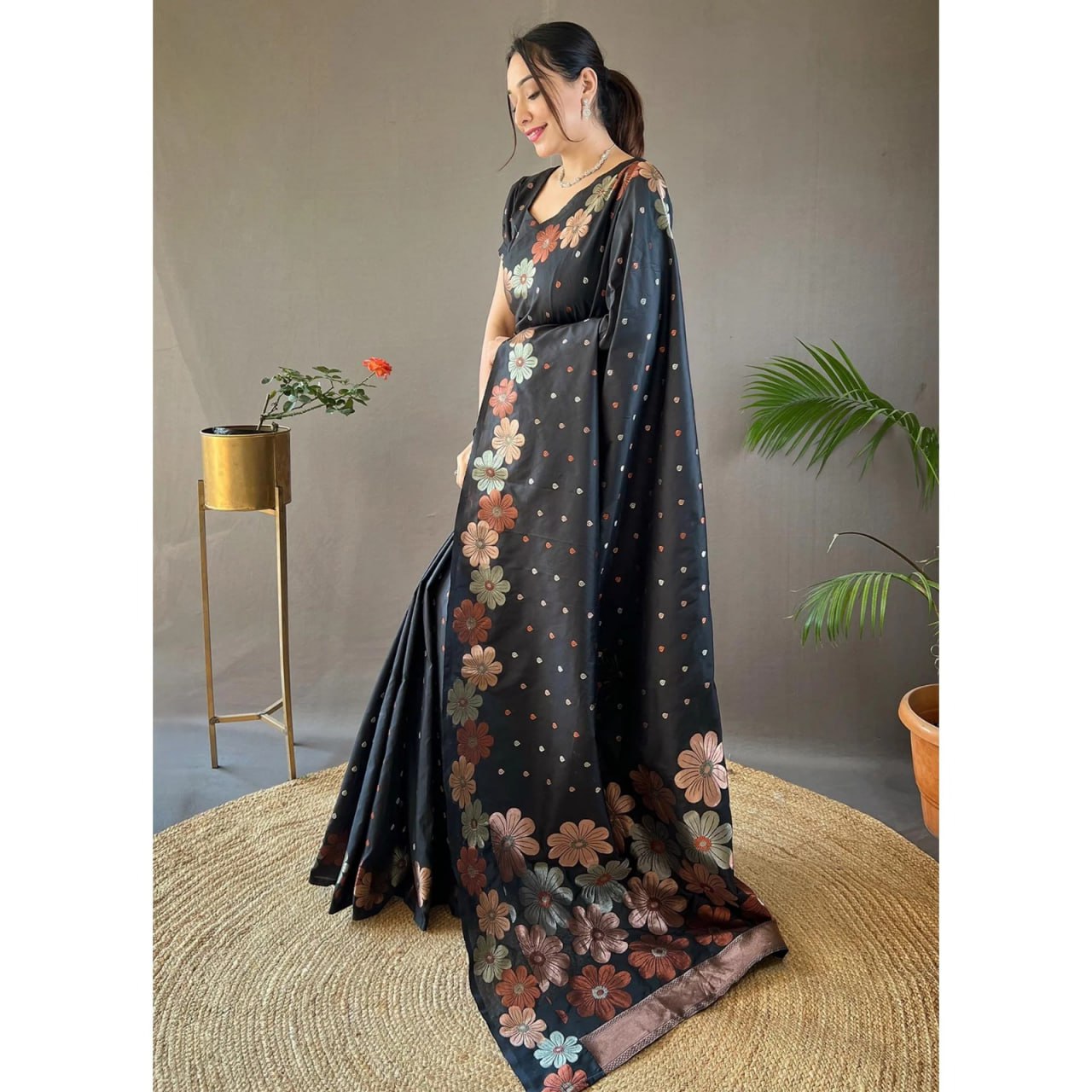 Trendy Black Soft Banarasi Silk Saree
