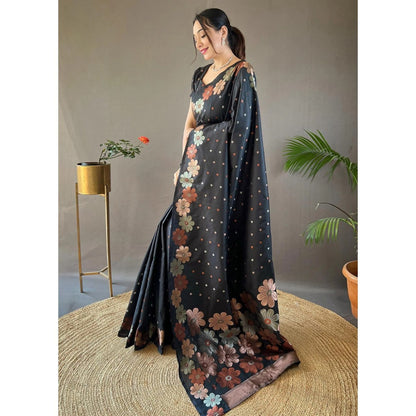 Trendy Black Soft Banarasi Silk Saree