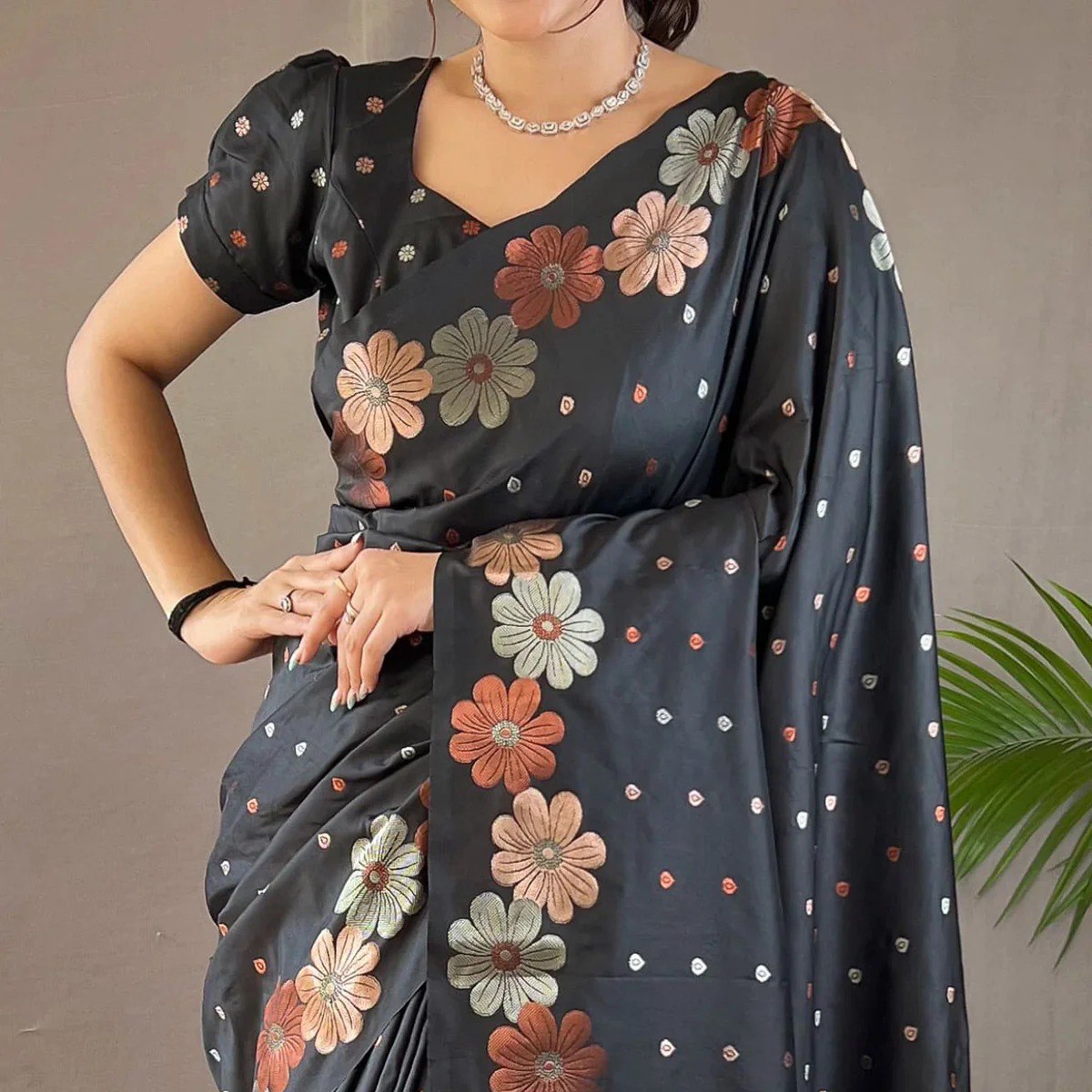 Trendy Black Soft Banarasi Silk Saree