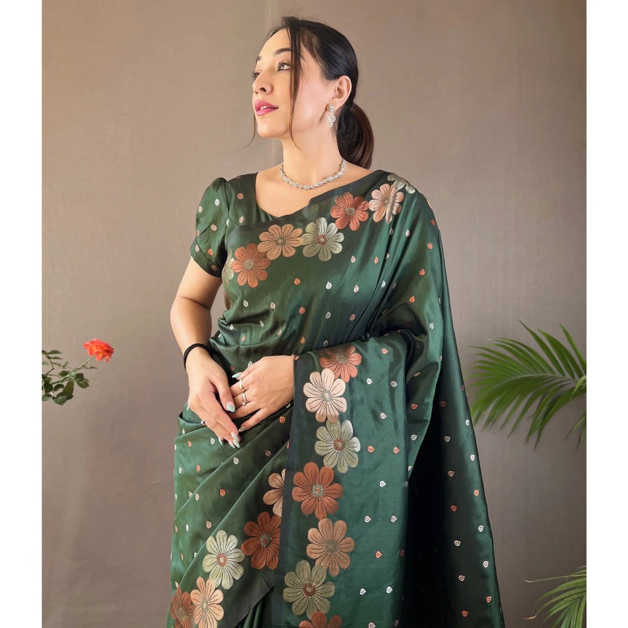 Energetic Dark Green Soft Banarasi Silk Saree
