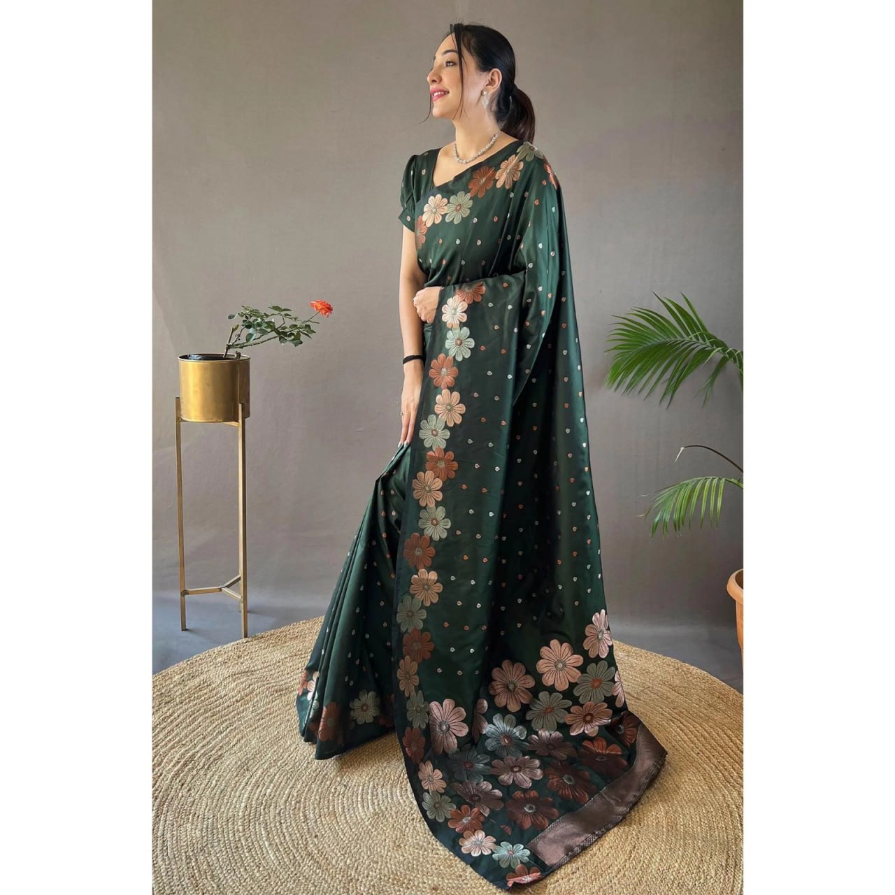 Energetic Dark Green Soft Banarasi Silk Saree