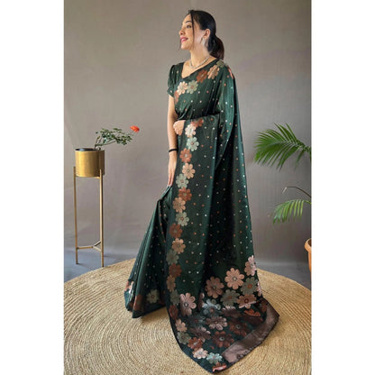 Energetic Dark Green Soft Banarasi Silk Saree