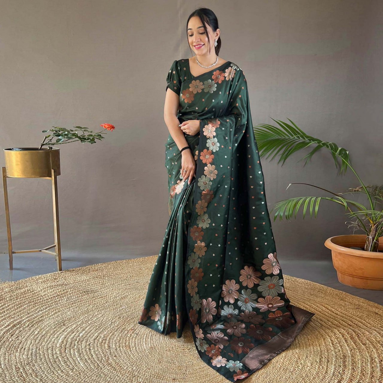 Energetic Dark Green Soft Banarasi Silk Saree