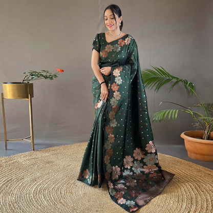 Energetic Dark Green Soft Banarasi Silk Saree