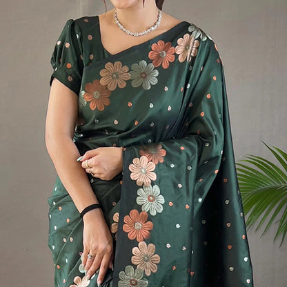 Energetic Dark Green Soft Banarasi Silk Saree