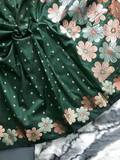 Energetic Dark Green Soft Banarasi Silk Saree