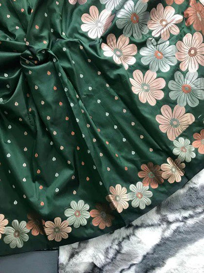 Energetic Dark Green Soft Banarasi Silk Saree