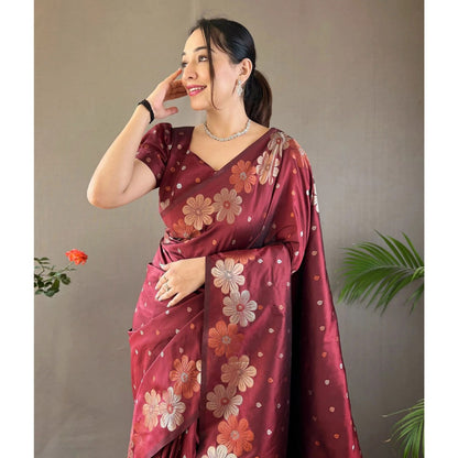 Mesmerising Maroon Soft Banarasi Silk Saree