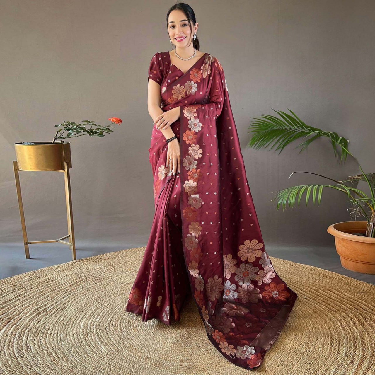 Mesmerising Maroon Soft Banarasi Silk Saree