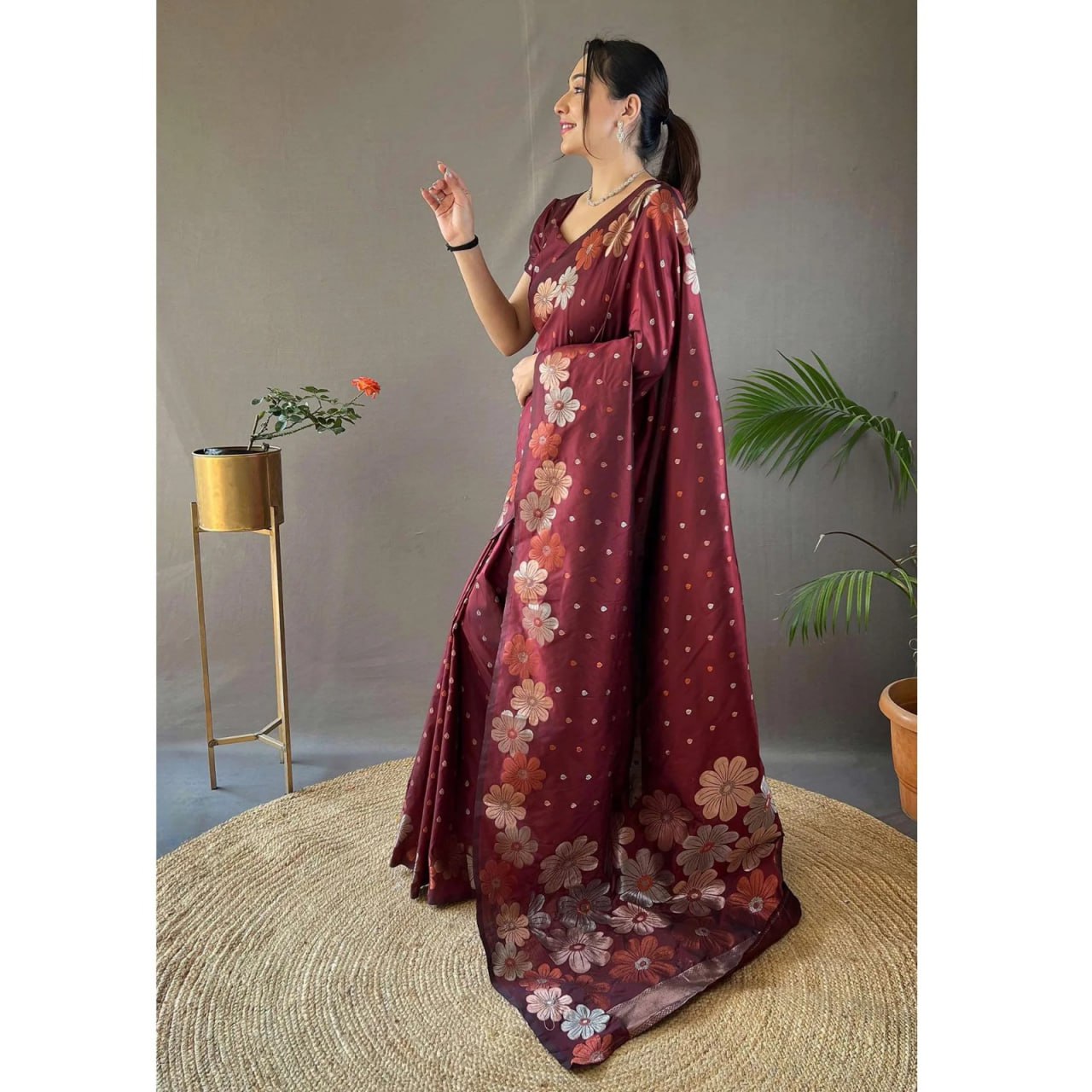 Mesmerising Maroon Soft Banarasi Silk Saree