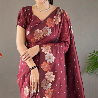 Mesmerising Maroon Soft Banarasi Silk Saree