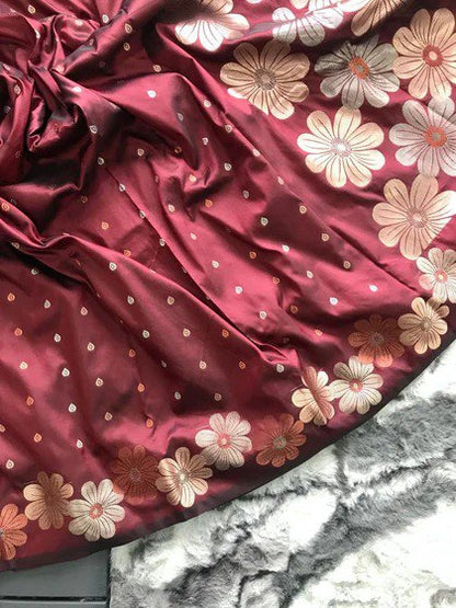 Mesmerising Maroon Soft Banarasi Silk Saree
