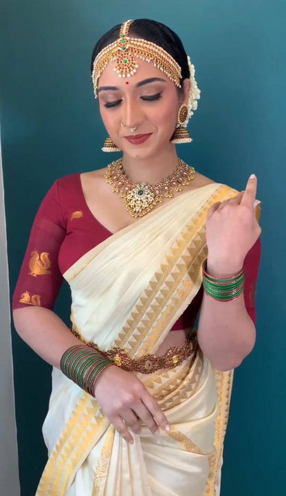 Embrocation Off White Soft Silk Saree