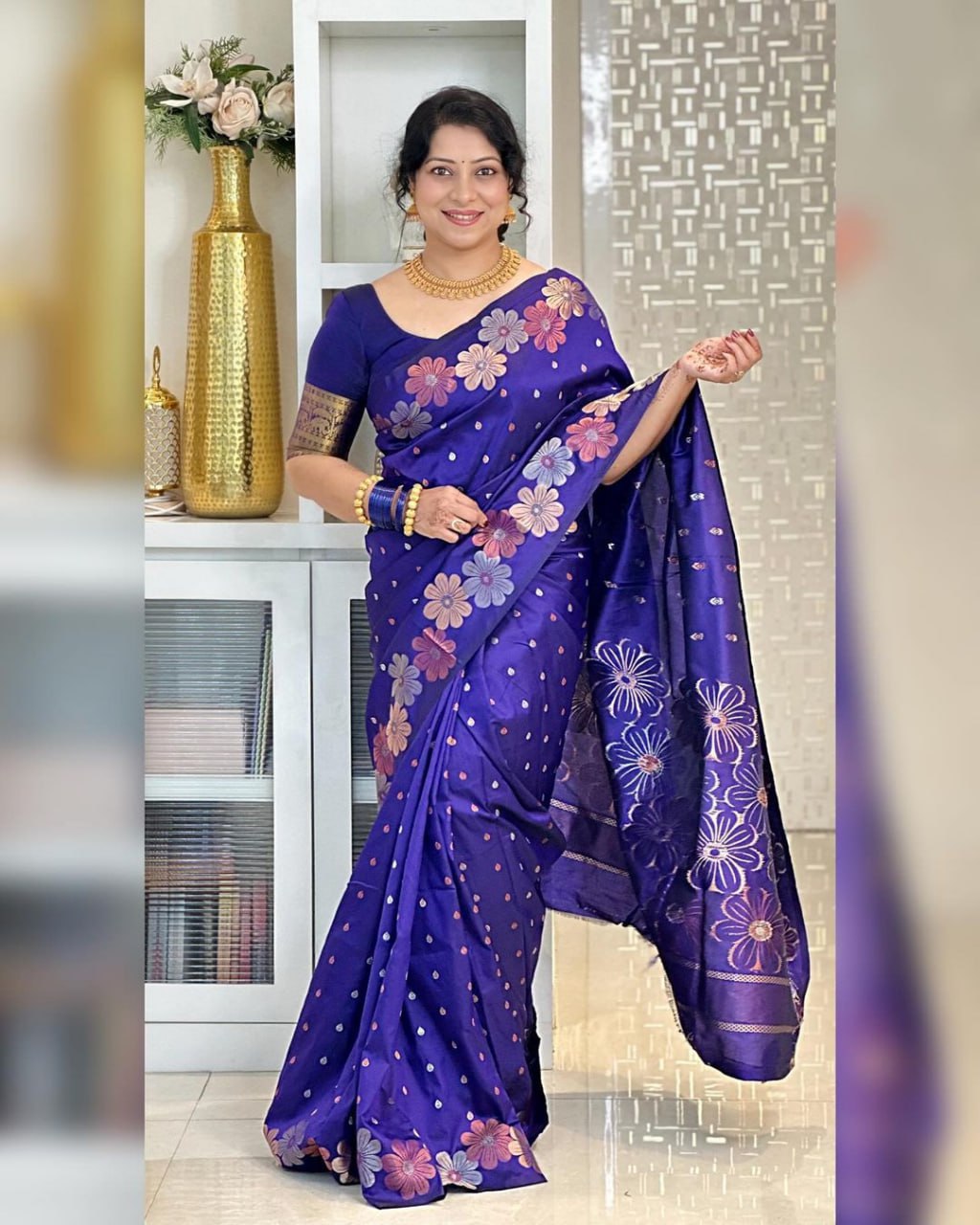 Prominent Royal Blue Soft Banarasi Silk Saree
