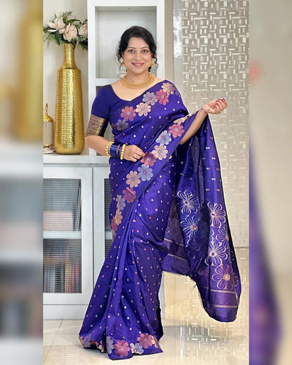 Prominent Royal Blue Soft Banarasi Silk Saree