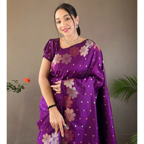 Blooming Purple Soft Banarasi Silk Saree