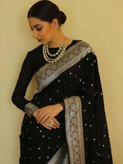 Fugacious Black Banarasi Silk Saree