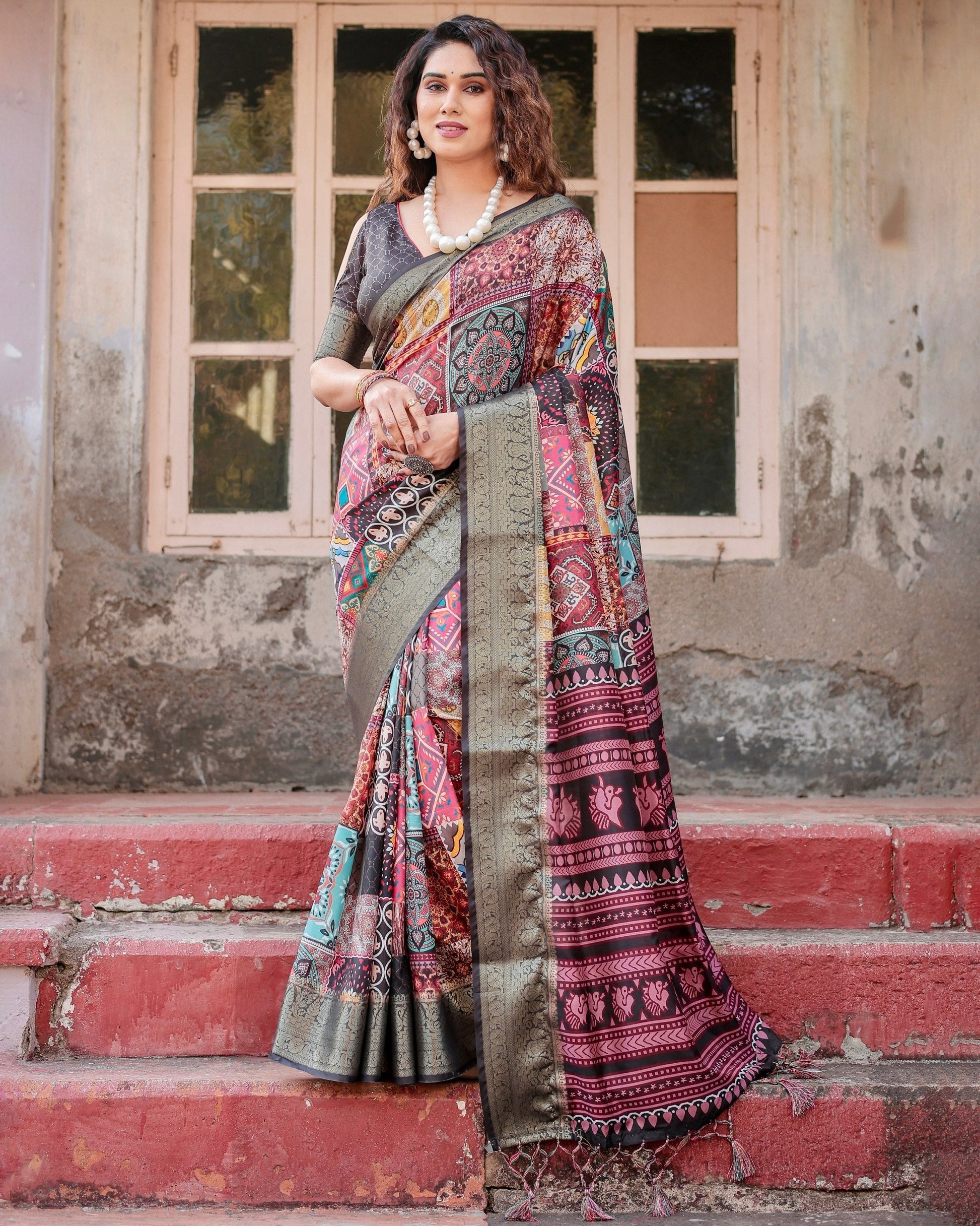 Multi Floral Printed Cotton Silk Saree