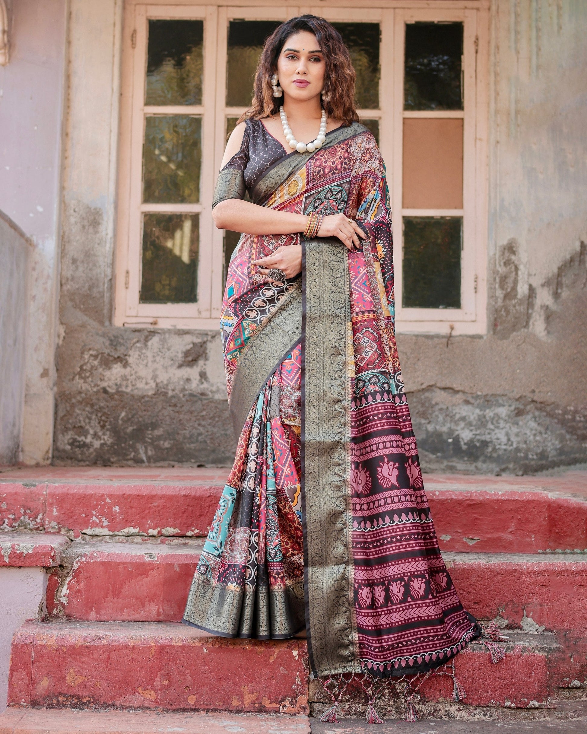 Multi Floral Printed Cotton Silk Saree