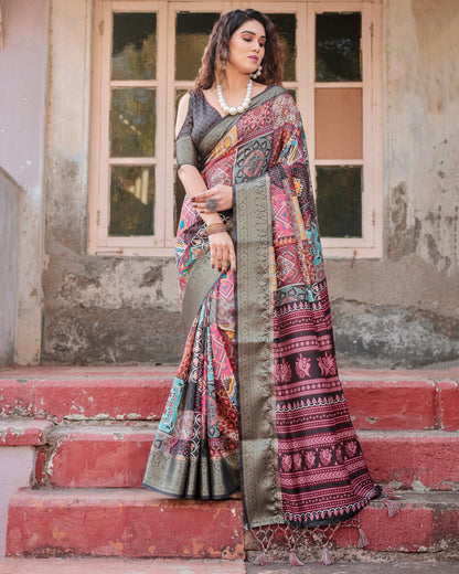Multi Floral Printed Cotton Silk Saree