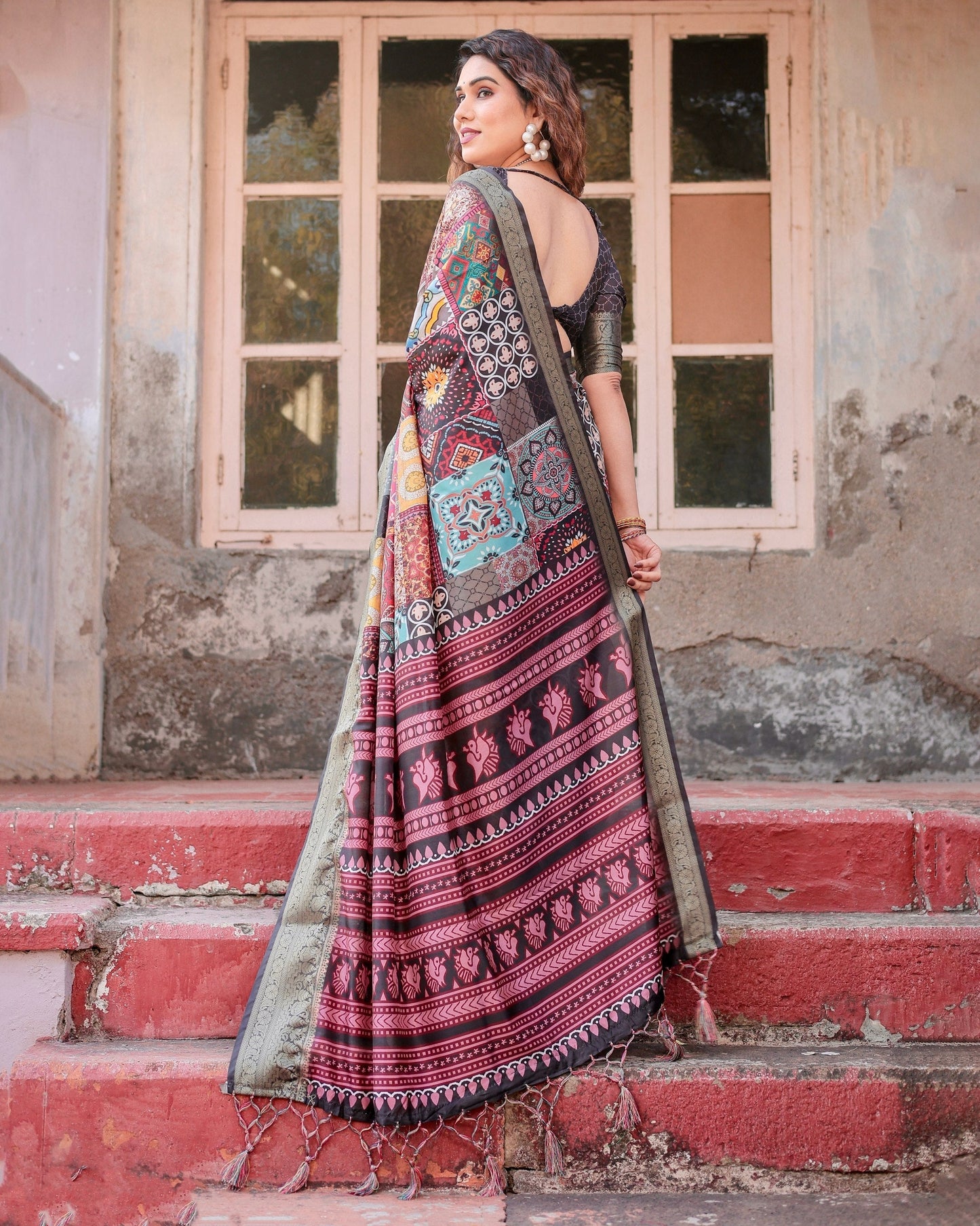 Multi Floral Printed Cotton Silk Saree