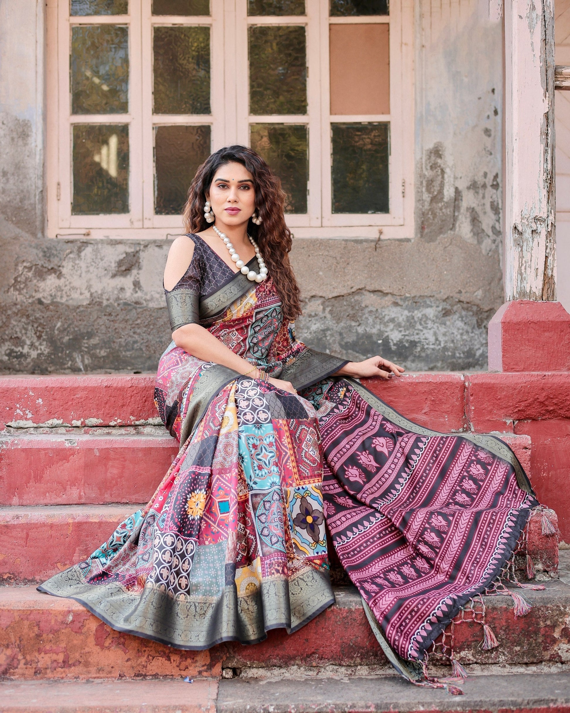 Multi Floral Printed Cotton Silk Saree