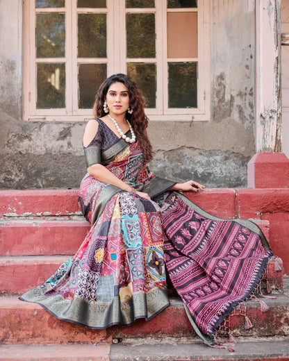Multi Floral Printed Cotton Silk Saree