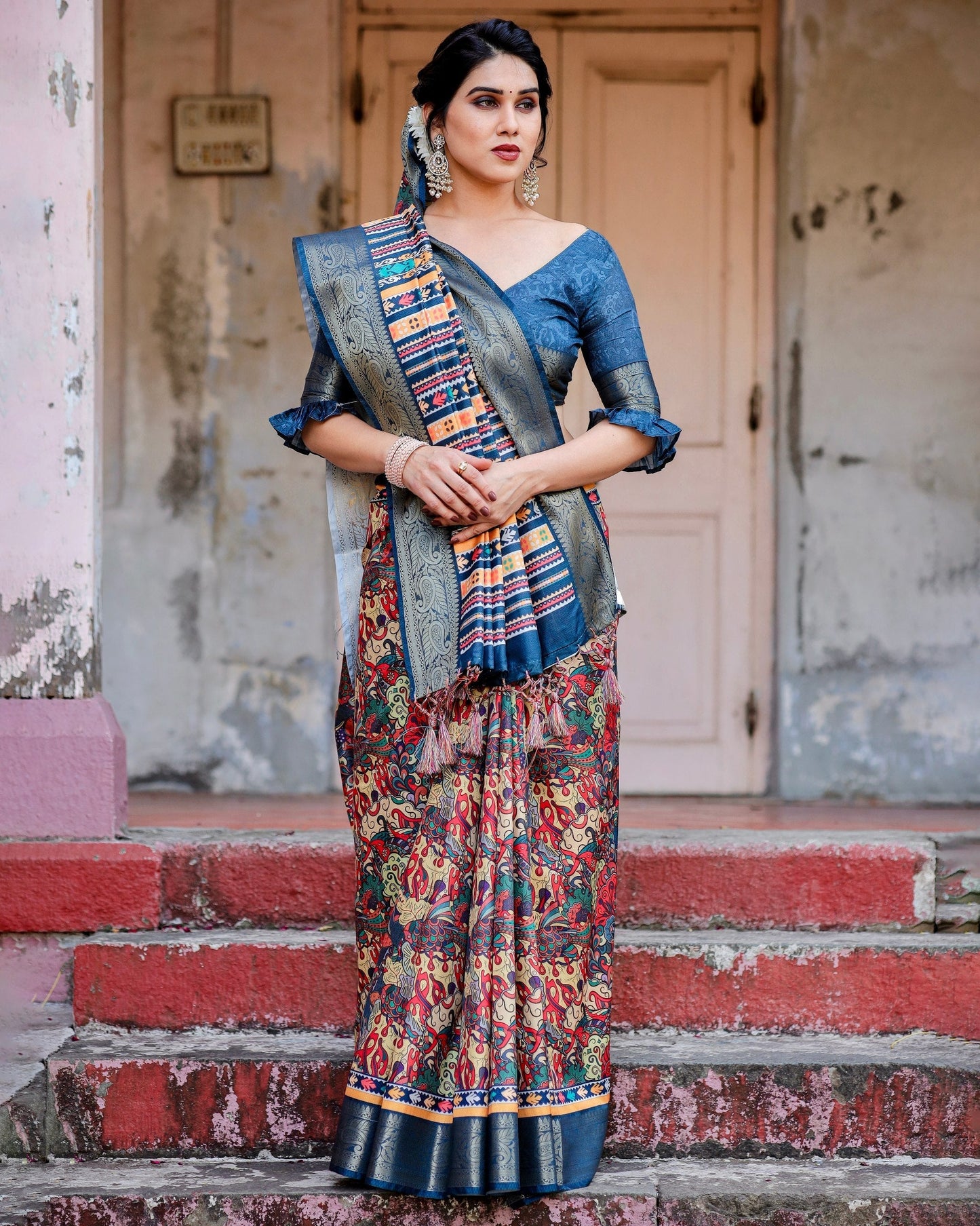 Multi Floral Printed Cotton Silk Saree