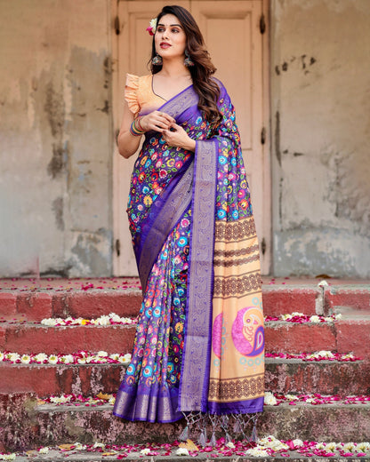 Royal Purple Floral Printed Cotton Silk Saree