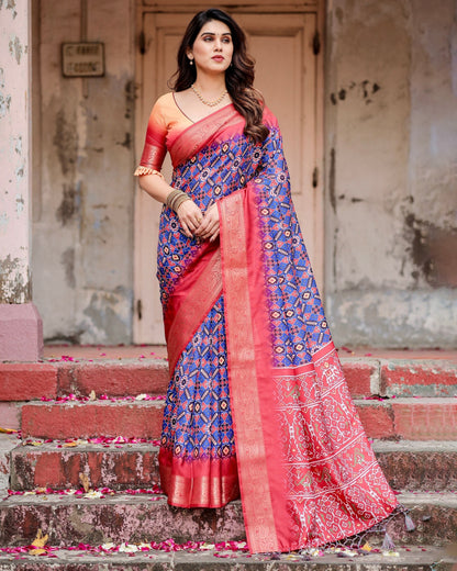 Red & Multi Floral Printed Cotton Silk Saree