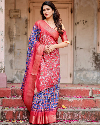 Red & Multi Floral Printed Cotton Silk Saree