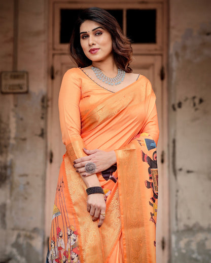 Orange Floral Printed Cotton Silk Saree