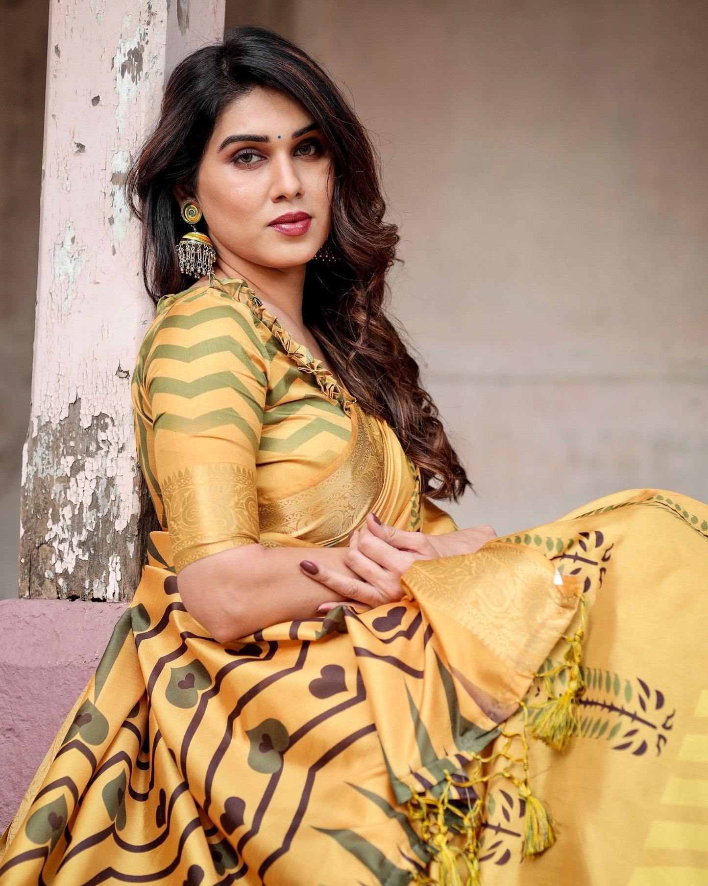 Light Yellow Floral Printed Cotton Silk Saree