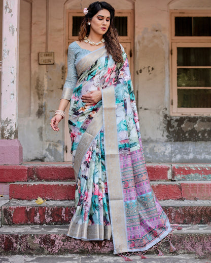Multi Colour Floral Printed Cotton Silk Saree