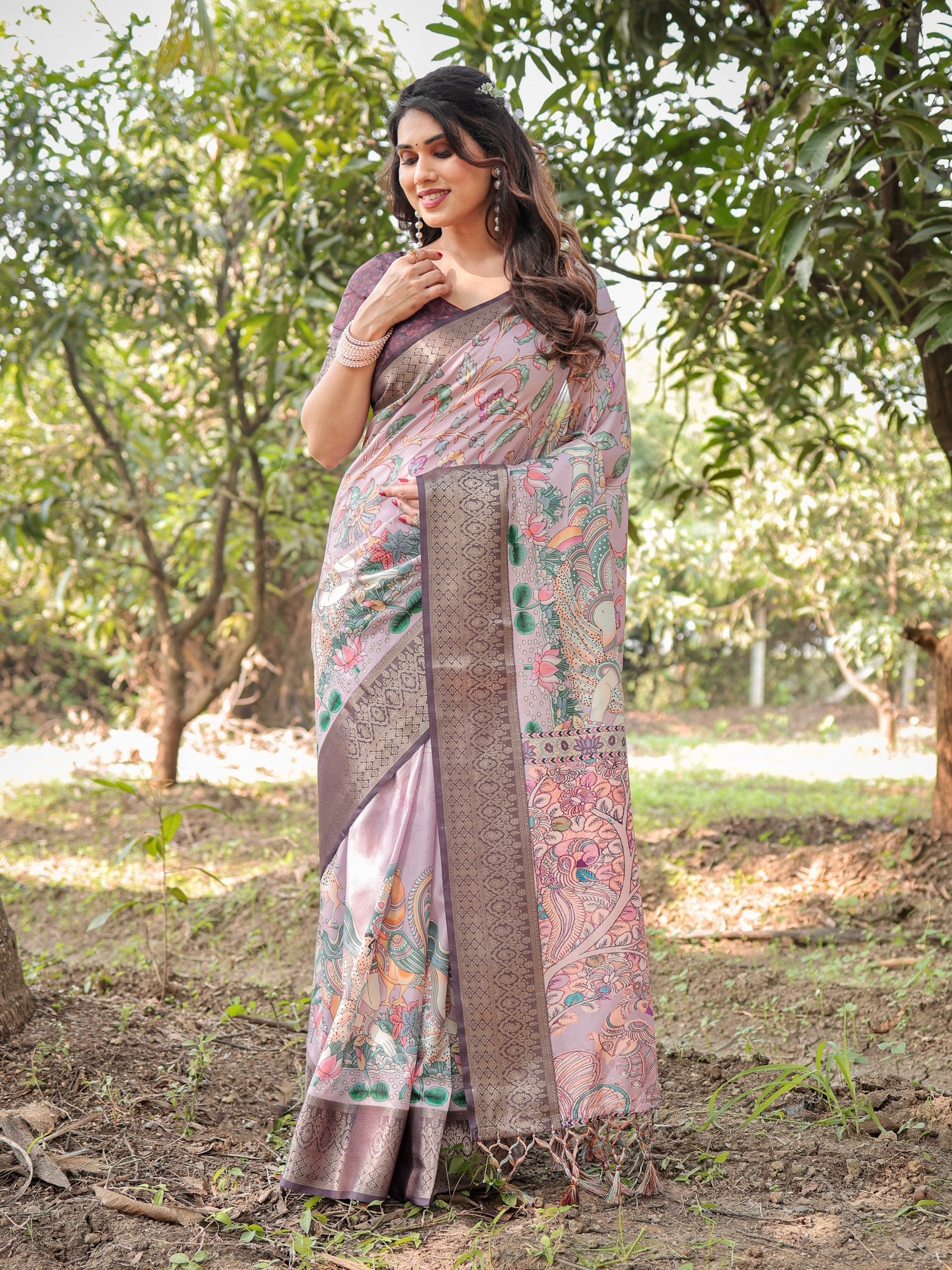 Peach Blush Floral Printed Cotton Silk Saree