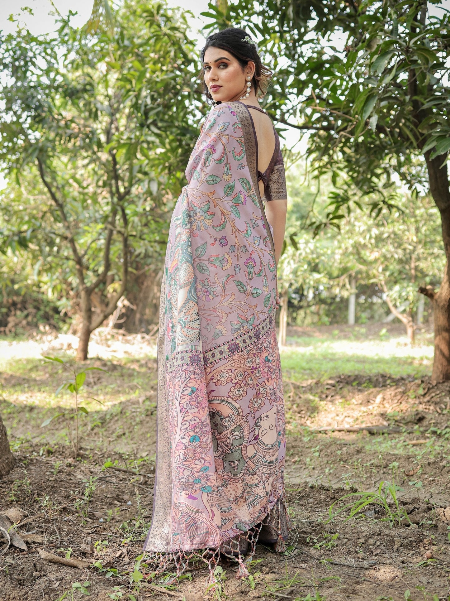 Peach Blush Floral Printed Cotton Silk Saree