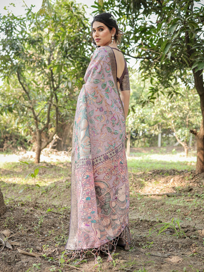 Peach Blush Floral Printed Cotton Silk Saree