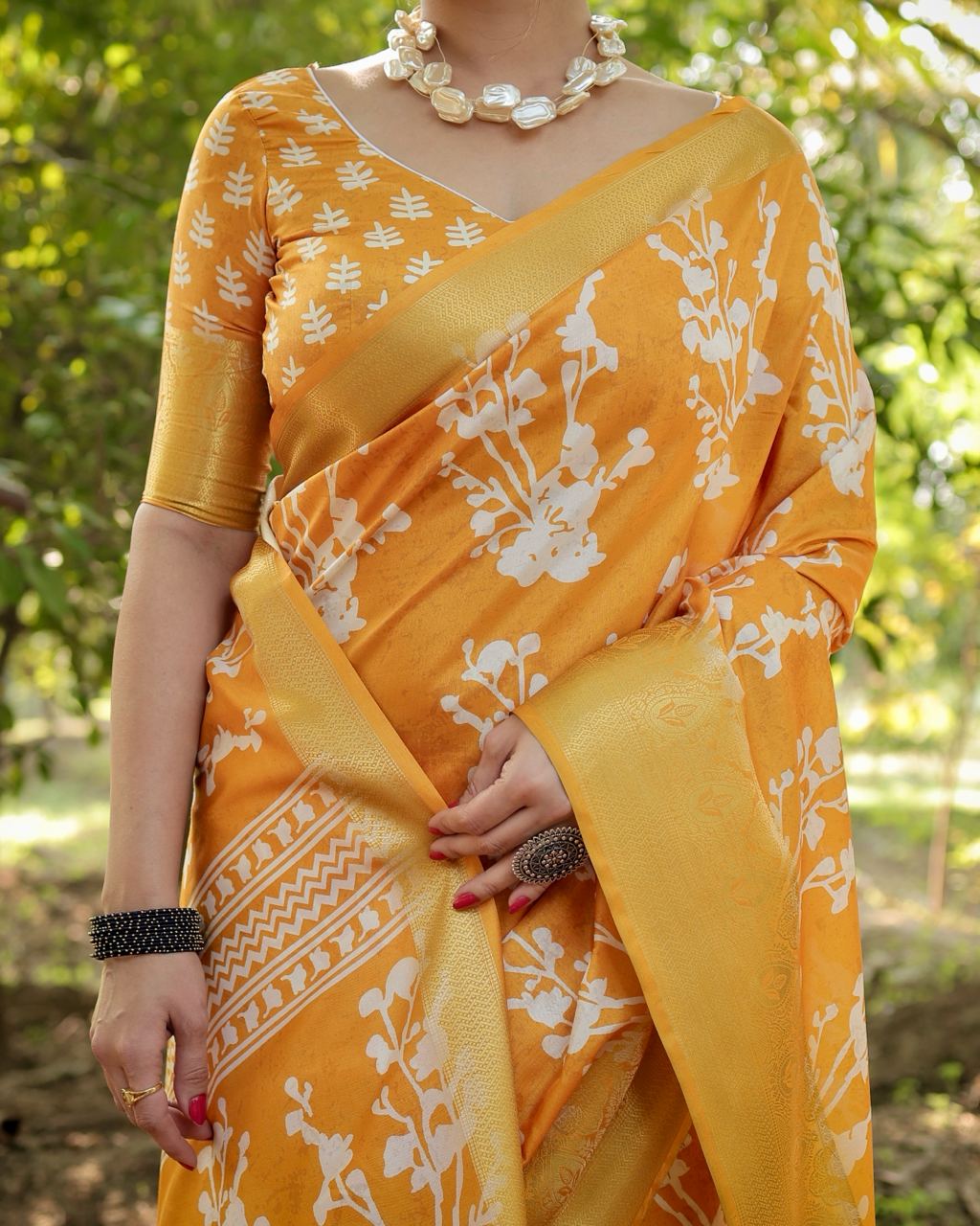 Yellow Color Floral Printed Cotton Silk Saree