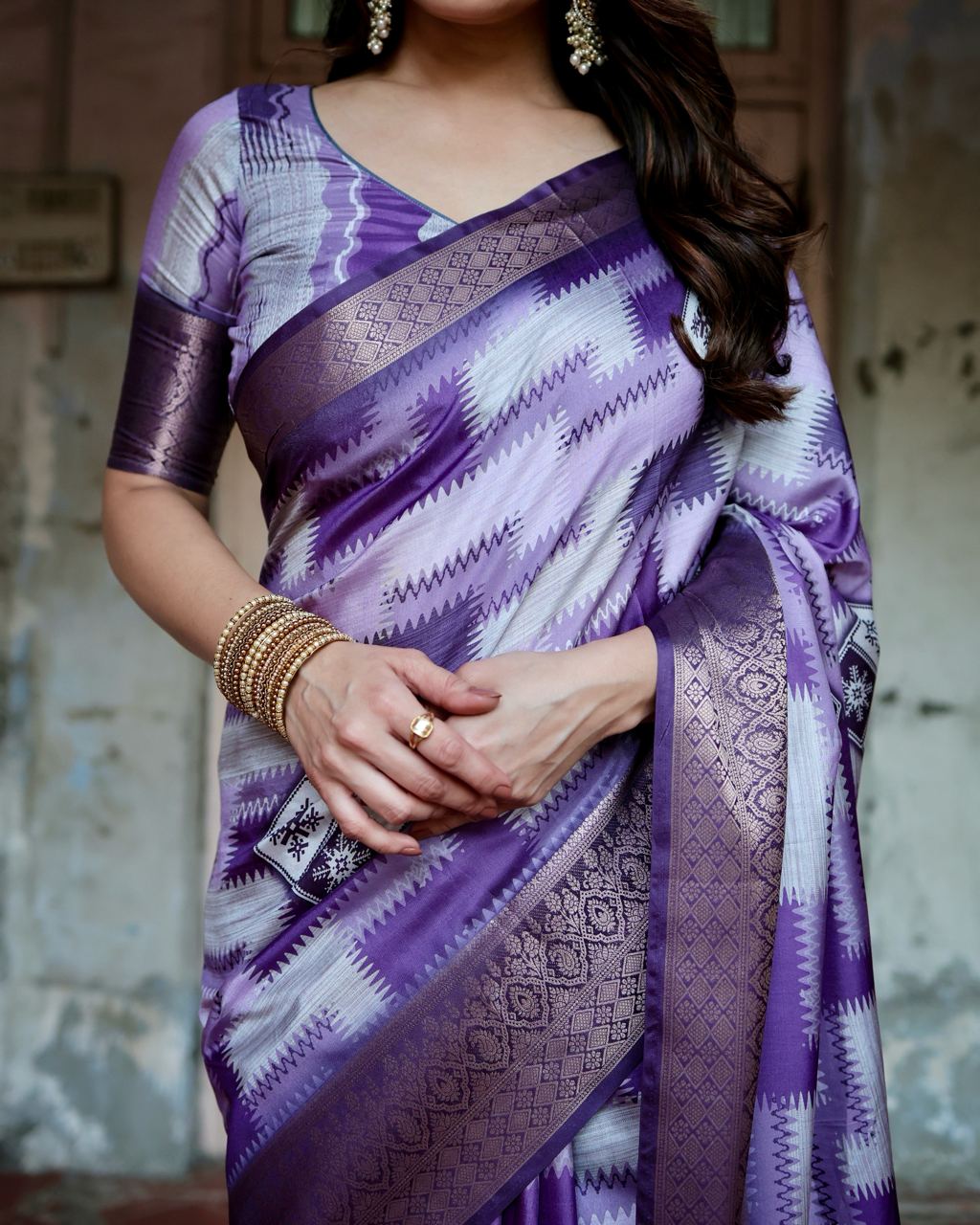 Royal Purple Floral Printed Cotton Silk Saree