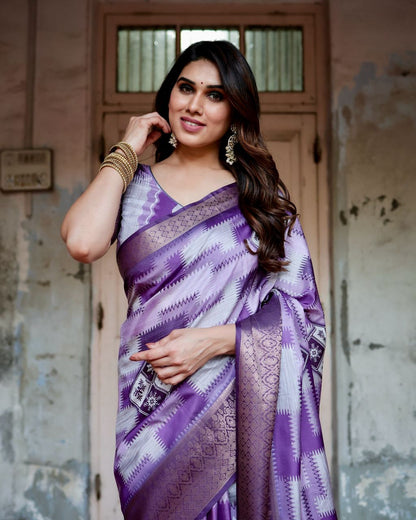 Royal Purple Floral Printed Cotton Silk Saree
