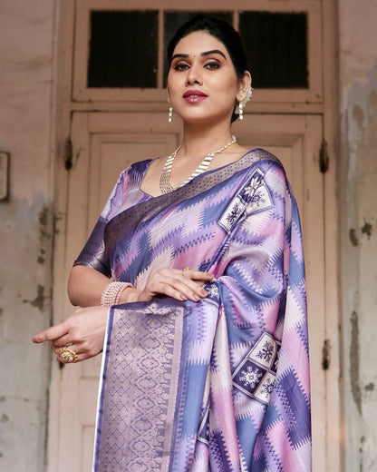 Heather Purple Floral Printed Cotton Silk Saree
